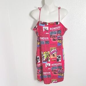 Shein Hot Pink Magazine Print Mini Sundress with Tie Spaghetti Straps, Size 1X